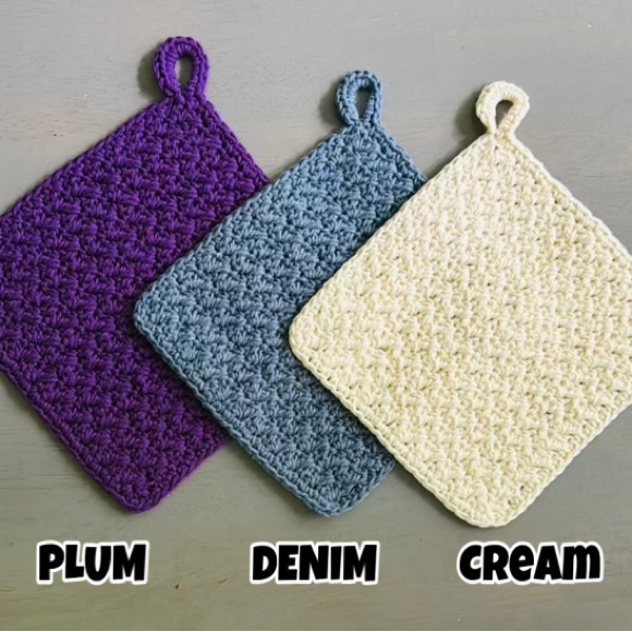 Pair Handmade Dishcloths w/Hanging Loop 100% Cotton CHOOSE COLOR! Hand Crocheted - Picture 2 of 15